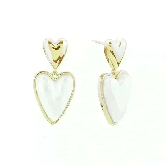 Pearl Heart Earrings White & 14K GP - Picture 2 of 2
